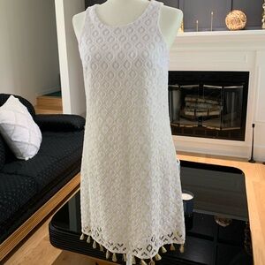 White Lilly Pulitzer Gold Tassel Trim Dress
